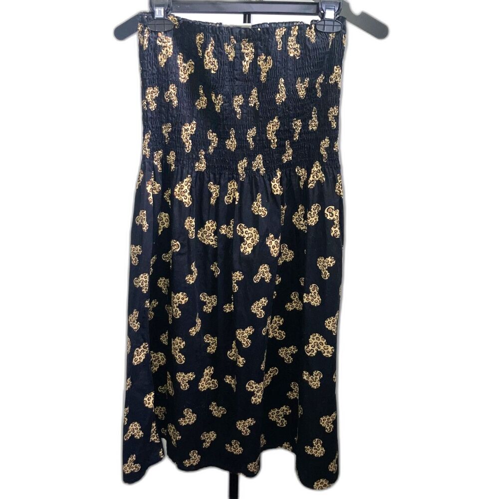 Disney Parks Mickey Mouse Leopard Print Smocked Strapless Midi Dress Medium